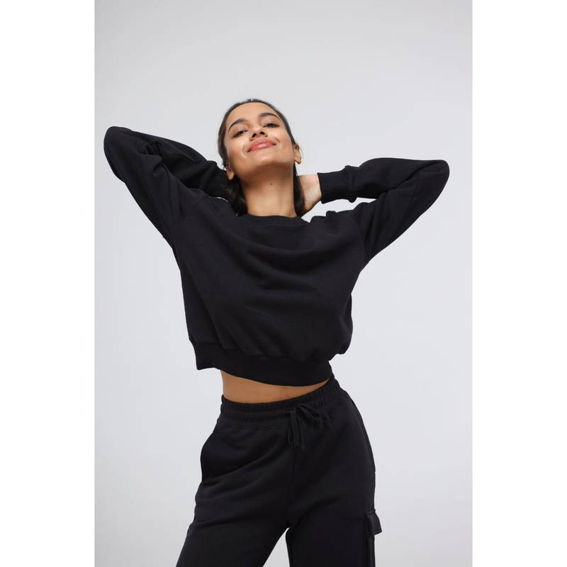 NeceSera Jet Black Terry Relaxed Sweatshirt (M)