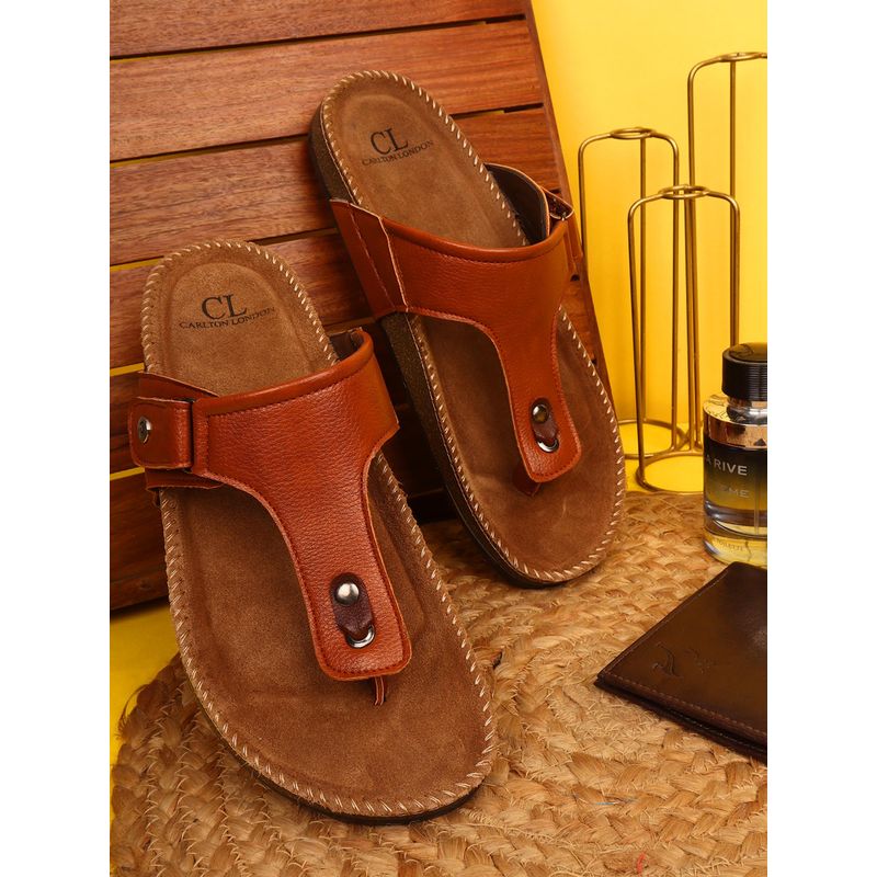 Carlton London Mens Comfort Thong Sandals with Stud Detail - Tan (EU 44)