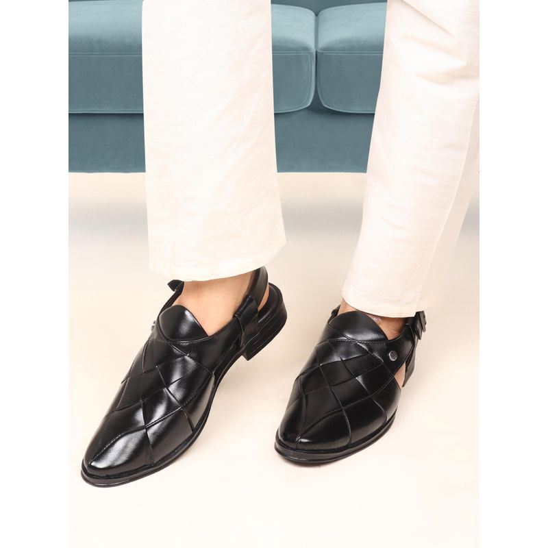 Carlton London Mens Woven Design Slingback Sandals - Black (EU 40)