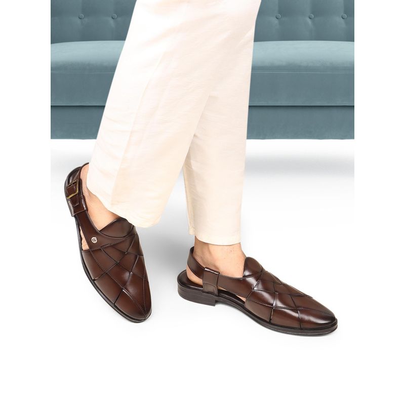 Carlton London Mens Woven Design Slingback Sandals with Buckle - Brown (EU 40)