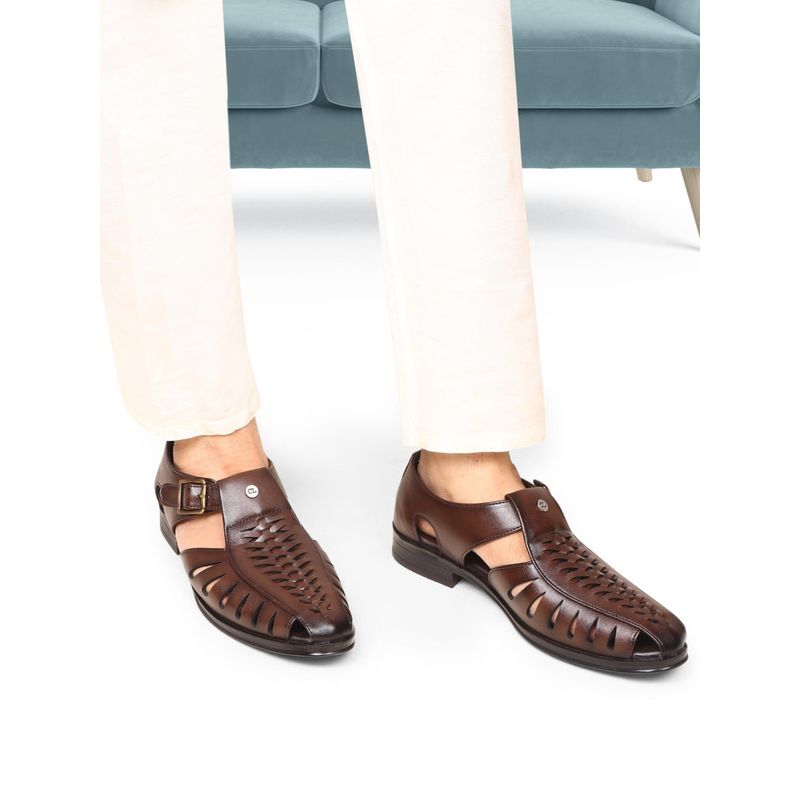 Carlton London Mens Woven Detail Slingback Sandals with Buckle - Brown (EU 41)