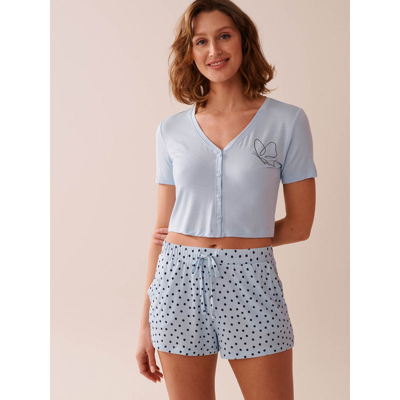 La Vie En Rose Butterfly Print Soft Jersey Crop T-Shirt (XS)