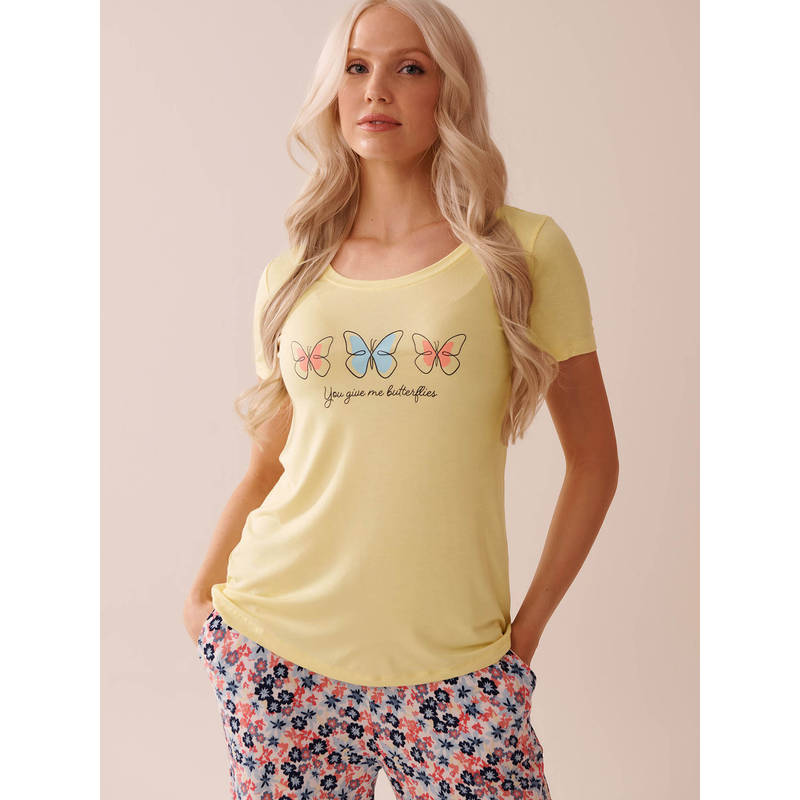 La Vie En Rose Butterfly Print Soft Jersey Crew Neck T-Shirt (S)