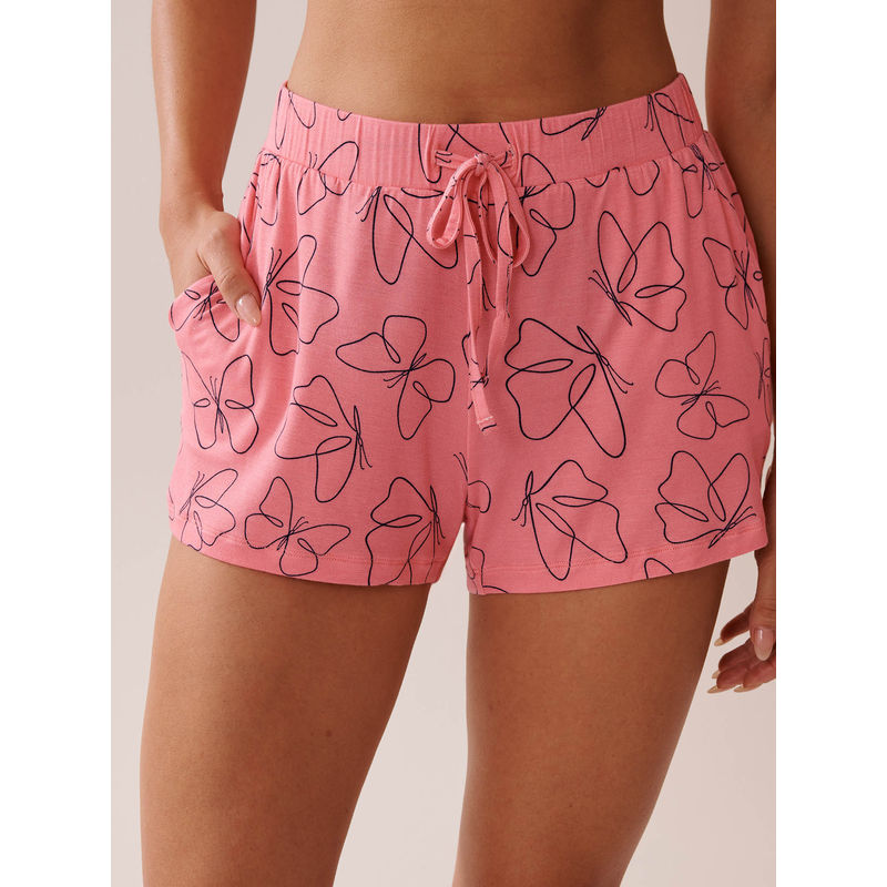 La Vie En Rose Butterfly Print Soft Jersey Pajama Shorts (S)