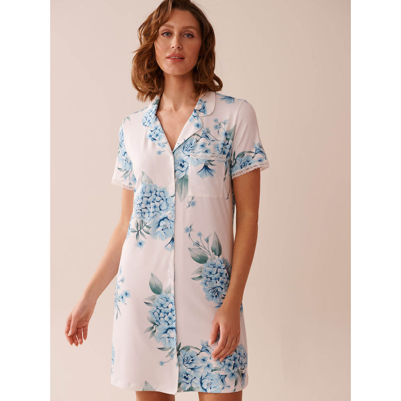 La Vie En Rose Hydrangea Print Super Soft Button-Down Sleepshirt (XS)