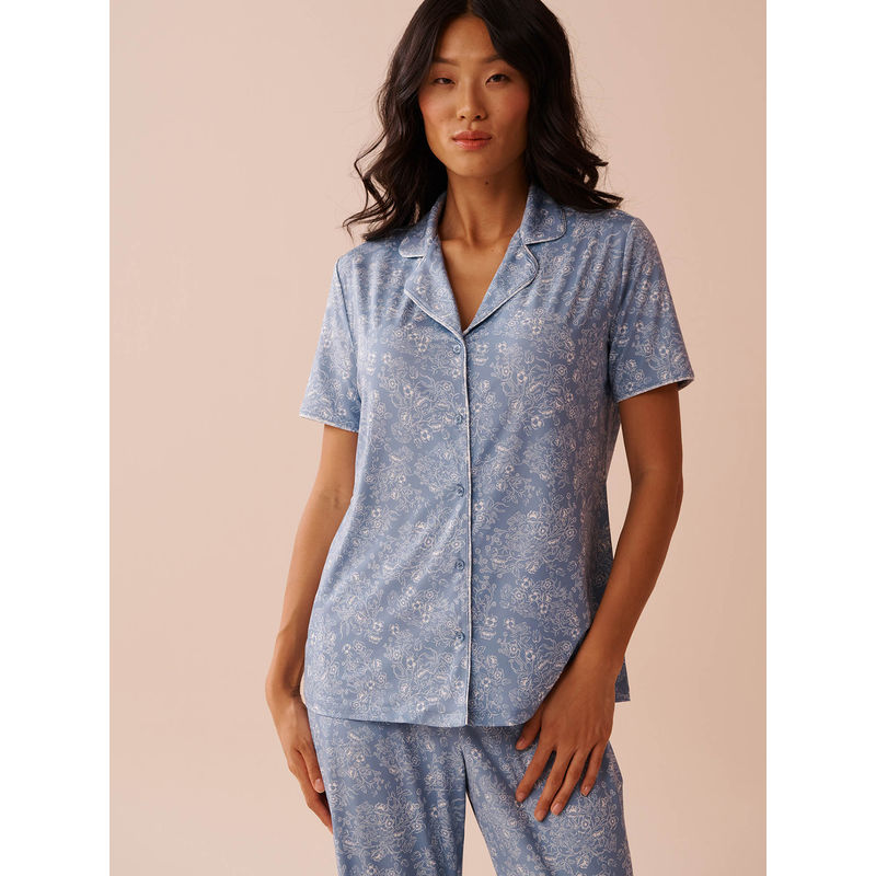 La Vie En Rose White Floral Print Recycled Fibers Button-Down Shirt (M)