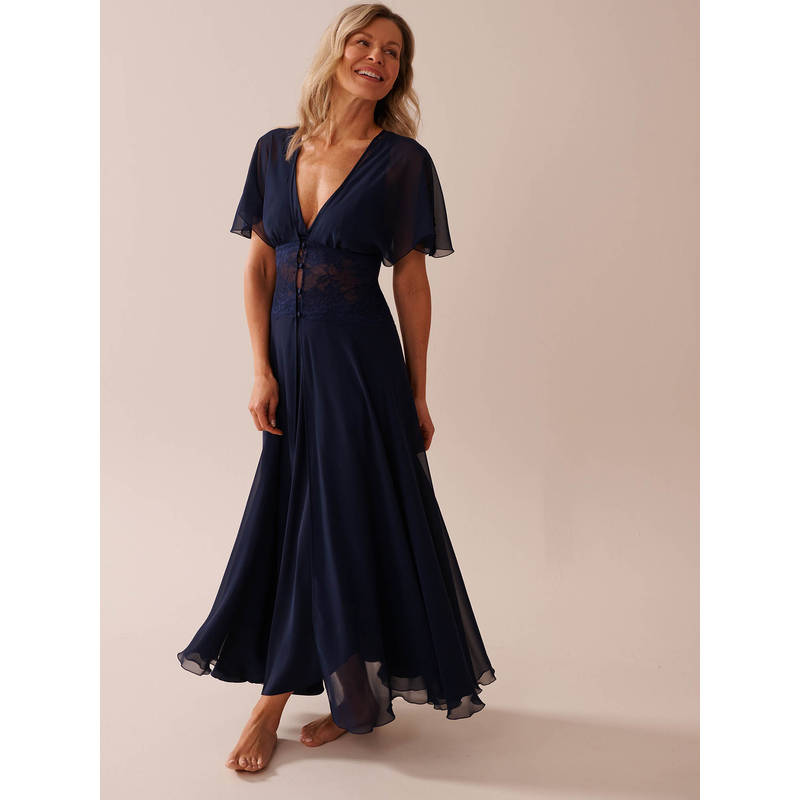 La Vie En Rose Chiffon and Lace Open Front Nightie (S)