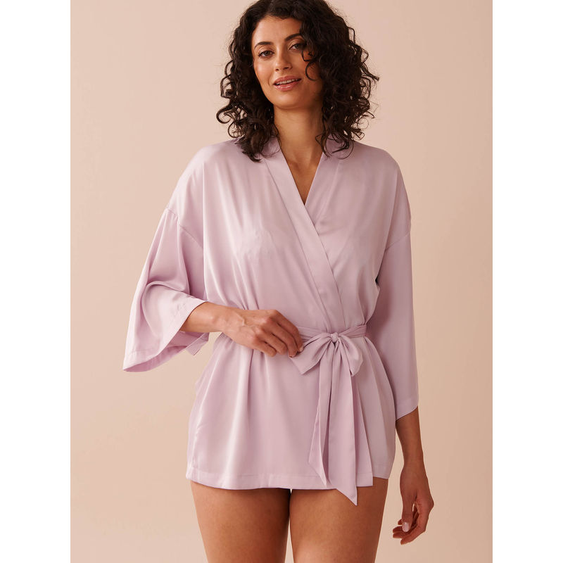 La Vie En Rose Lavender Short Satin Kimono (M)