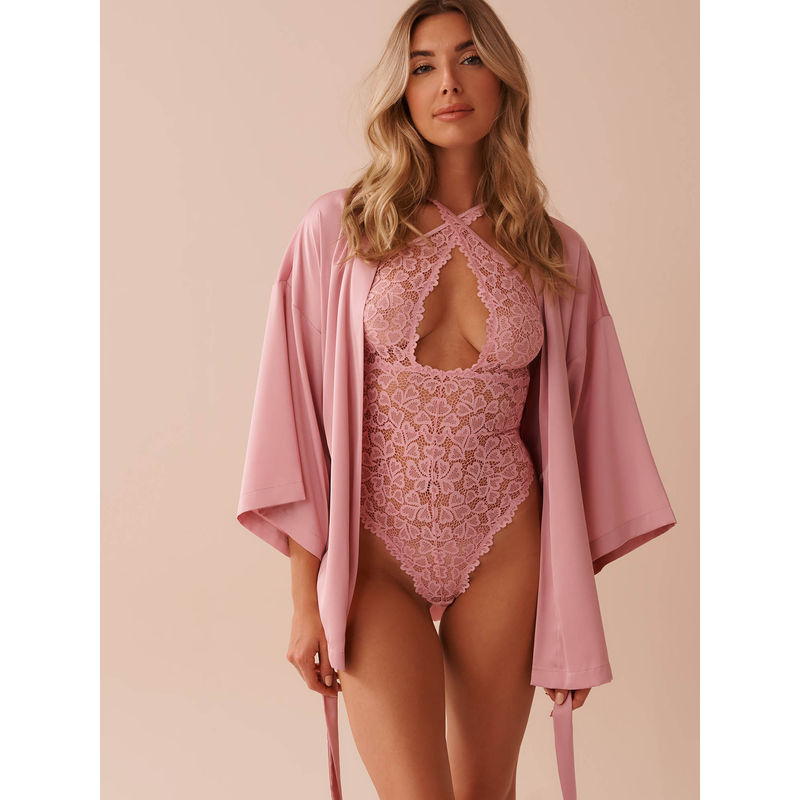 La Vie En Rose Pink Short Satin Kimono (M)