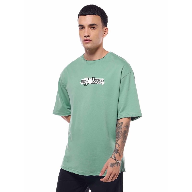 Bewakoof Heavy Duty 1.0 Official DC Men's Green Joker Card Graphic Printed Oversized T-shirt (S)