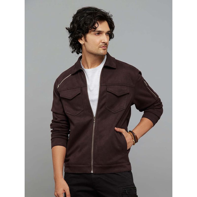 ROOKIES Burgundy Zipper Front Closure Long Sleeves Suede Jacket (M)