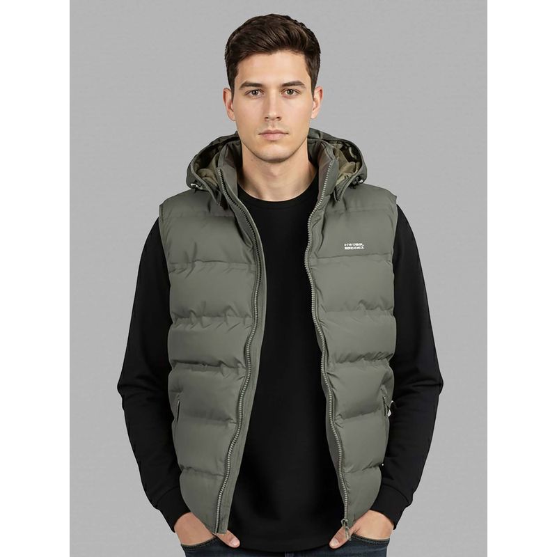 ROOKIES Olive Sleeveless Hoodie Puffer Jacket (L)