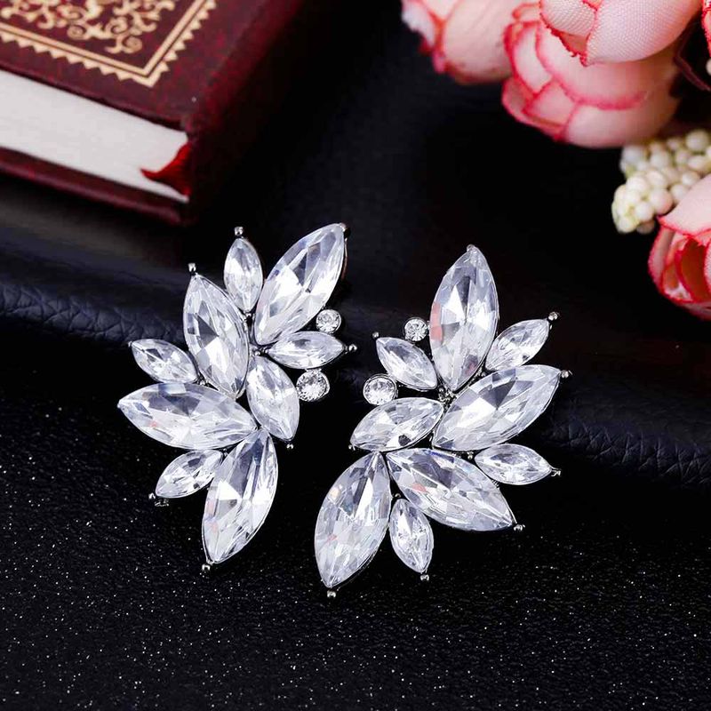 Fabula White Floral Cubic Zirconia Large Ear Stud Earrings