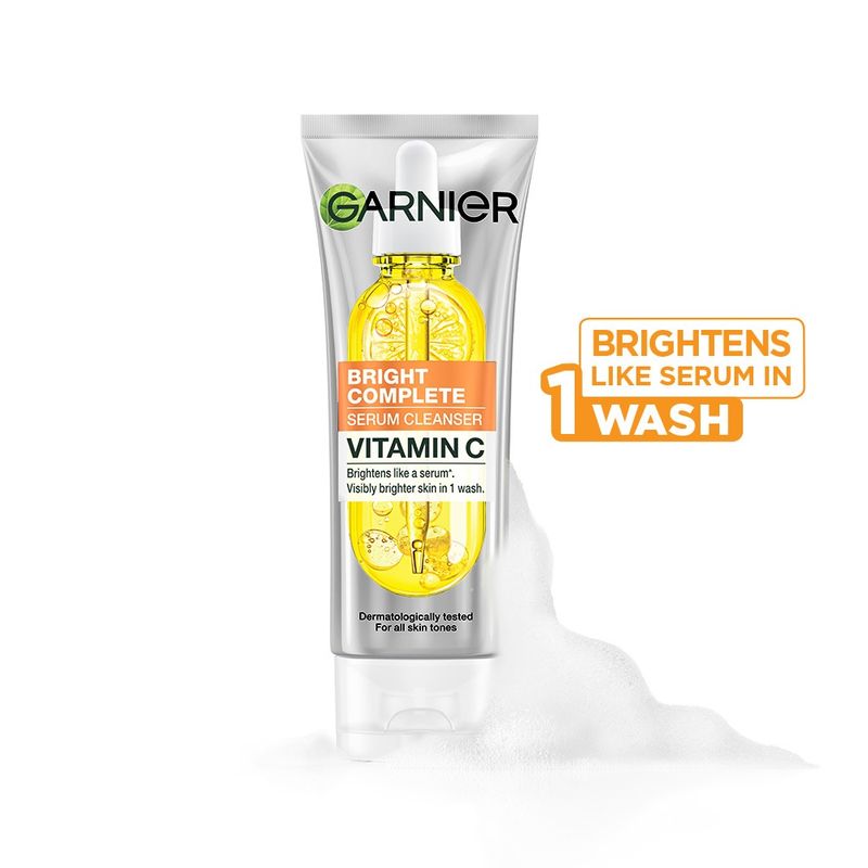 Garnier Vitamin C+ Serum Face Wash Brightening & Tan Removal Gentle Cleanser For All Skin Types