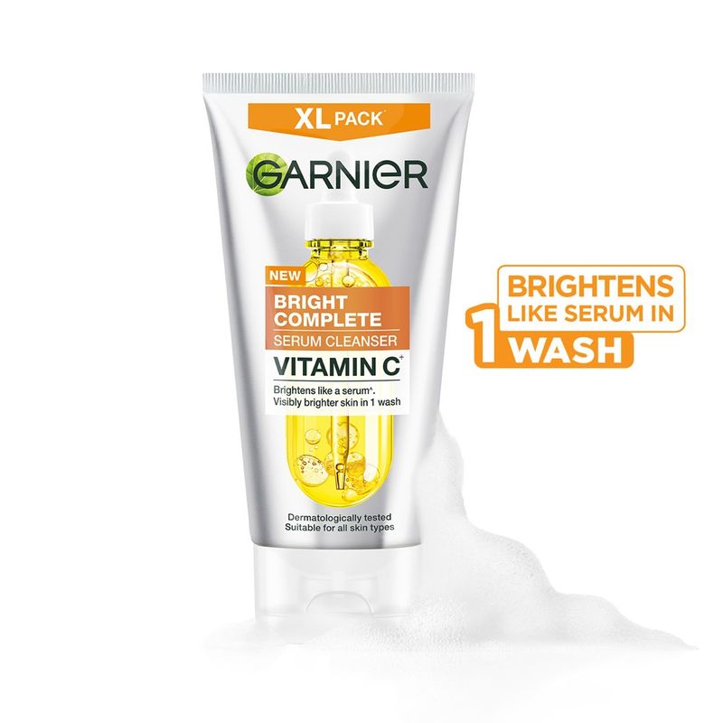Garnier Vitamin C+ Serum Face Wash Brightening & Tan Removal Gentle Cleanser For All Skin Types
