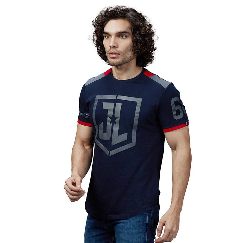 The Souled Store Men Official Justice League Logo Navy Blue Drop Cut T-Shirts (M)