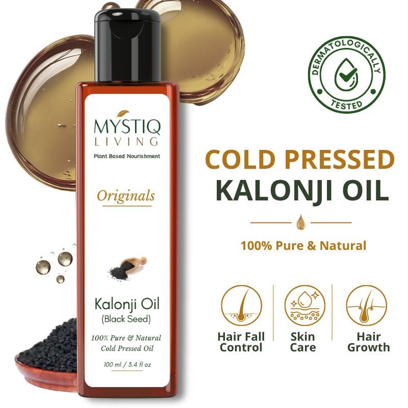 Mystiq Living Kalonji Oil For Hair Growth 100% Pure Organic Cold Pressed Raw Black Seed Oil