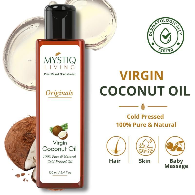 Mystiq Living Virgin Coconut Oil, Cold Pressed & Organic For Hair, Face, Baby Massage & Oil Pulling