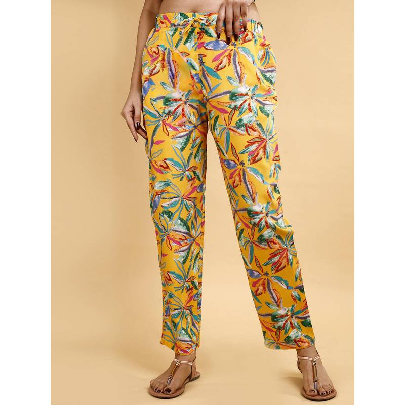 SOIE Womens Yellow Pocket Supersoft Rayon Printed Pyjama (S)