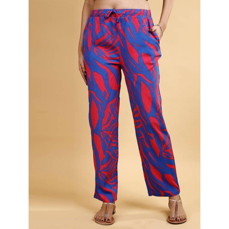SOIE Womens Blue Pocket Supersoft Rayon Printed Pyjama (M)