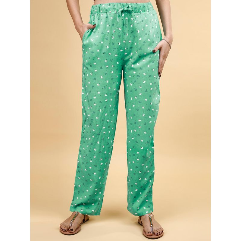 SOIE Womens Green Pocket Supersoft Rayon Printed Pyjama (L)