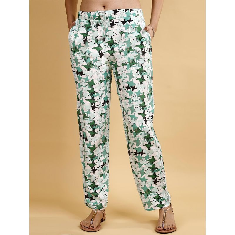 SOIE Womens Green Pocket Supersoft Rayon Printed Pyjama (S)
