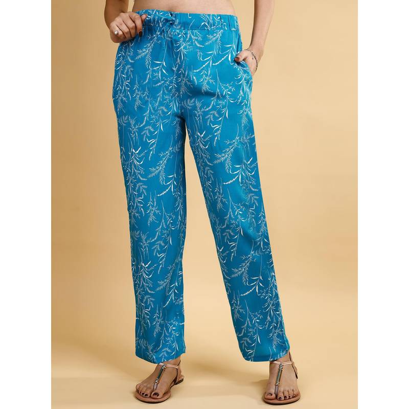 SOIE Womens Blue Pocket Supersoft Rayon Printed Pyjama (S)