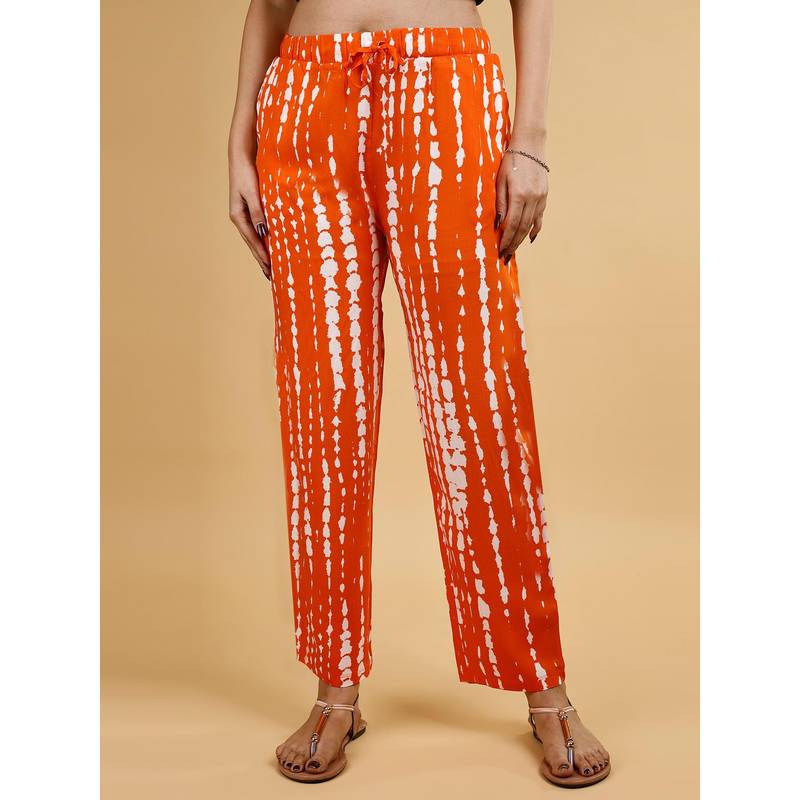 SOIE Womens Orange Pocket Supersoft Rayon Printed Pyjama (XL)