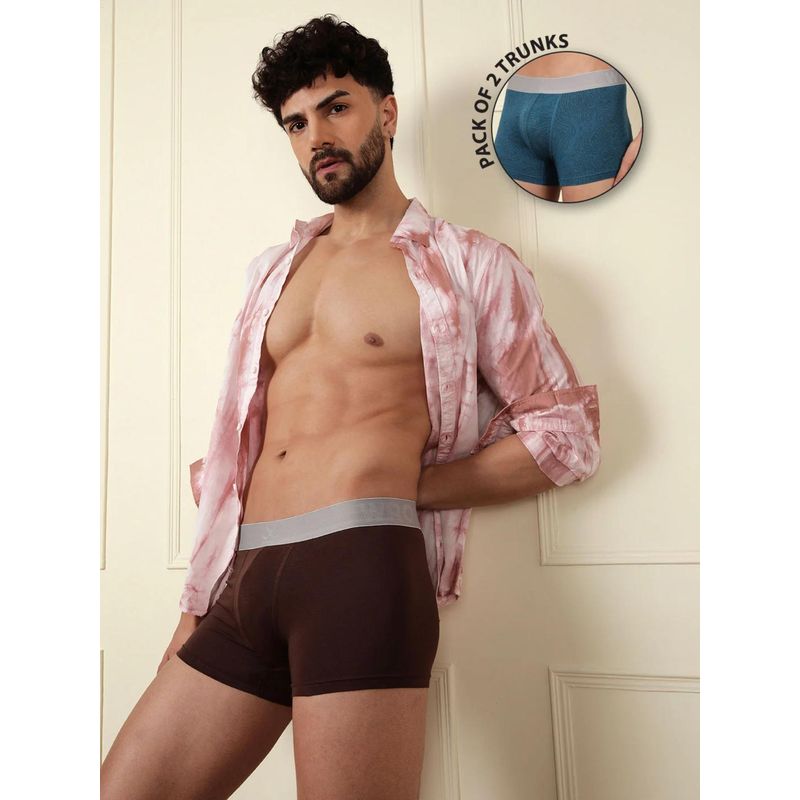 WROGN Men Maroon-Blue Smooth Touch Trunks (Pack of 2) (L)