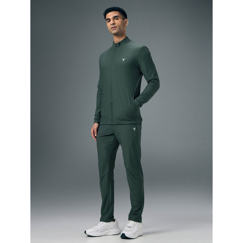 Technosport Green Solid Slim Fit Sports Tracksuit (M)