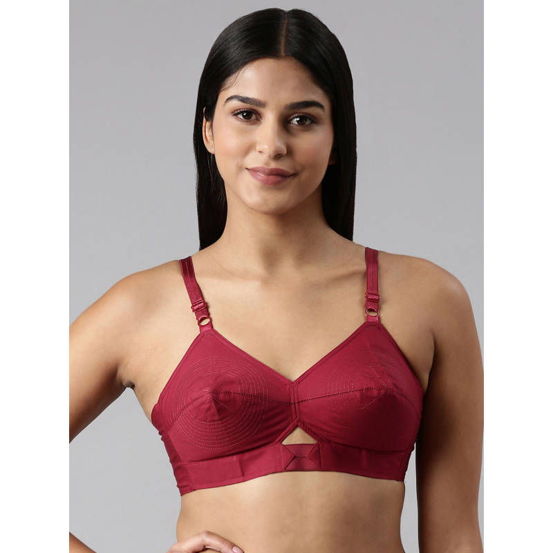 BLOSSOM Maroon Double Layered Round Stitch Bra (38B) (38B)