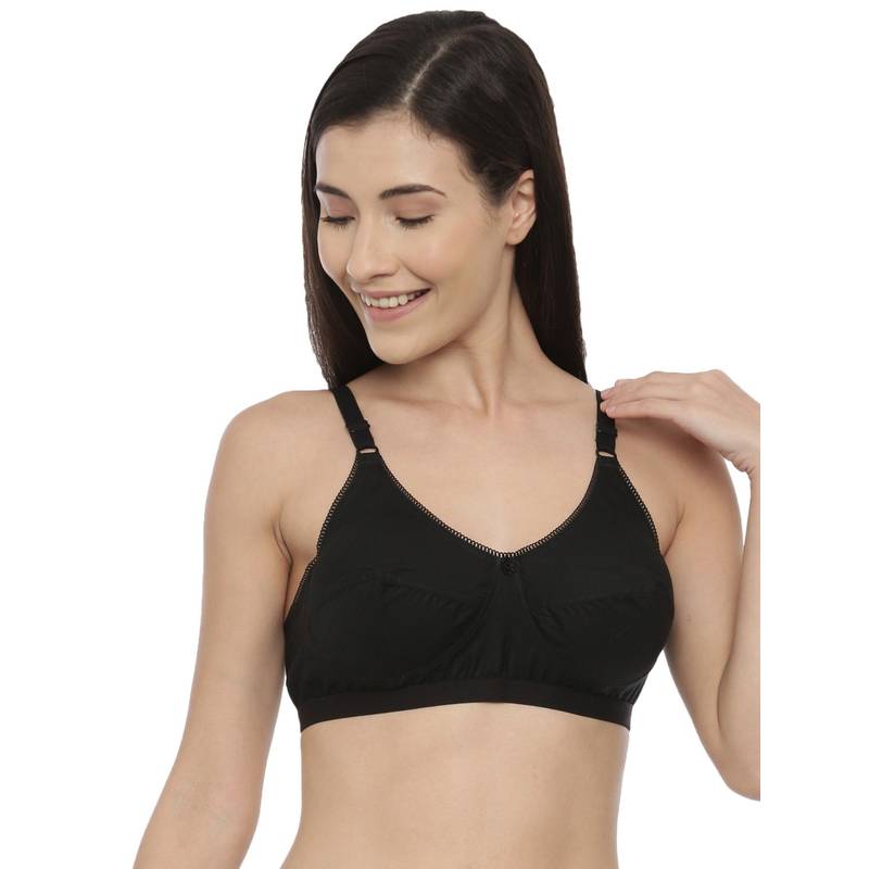 BLOSSOM Single Layered Cotton Everyday Plus Size Bra Black (32C) (32C)