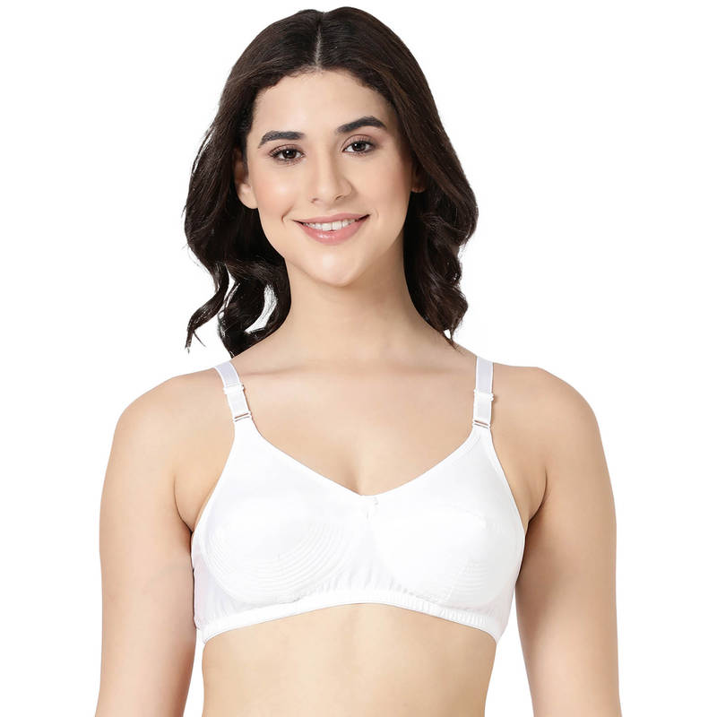 BLOSSOM Woven Cotton Seamed Full Support Everyday White Bra (36B) (36B)