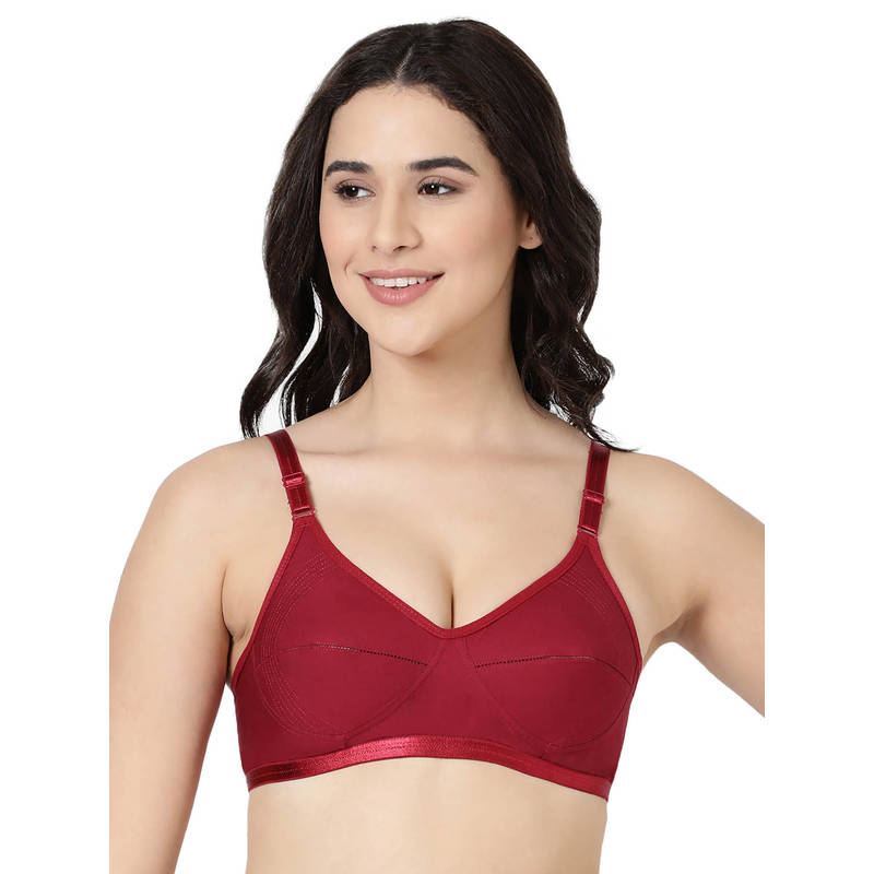 BLOSSOM Woven Cotton Medium Coverage Maroon Bra with Encircled Side Support (32B) (32B)