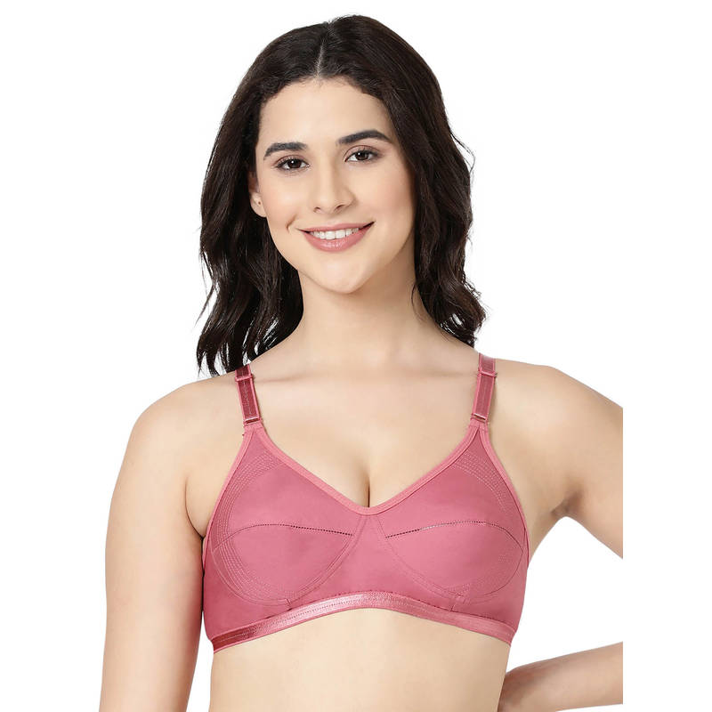 BLOSSOM Woven Cotton Medium Coverage Pink Bra with Encircled Side Support (32B) (32B)