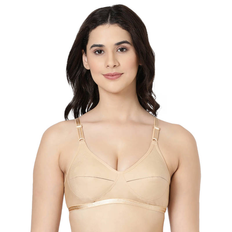 BLOSSOM Woven Cotton Medium Coverage Beige Bra with Encircled Side Support (40B) (40B)