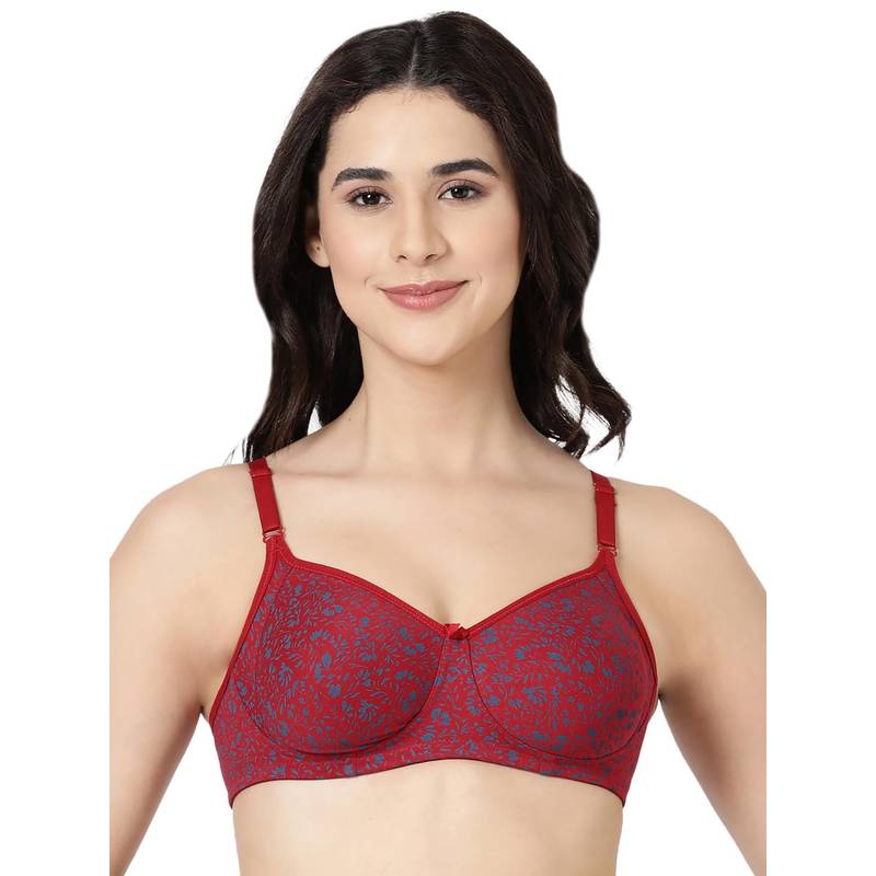 BLOSSOM Moulded Printed T-Shirt Bra Floret Maroon (34B) (34B)