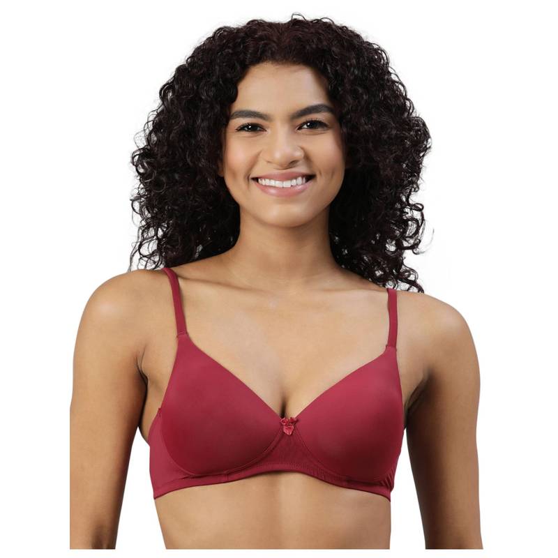 BLOSSOM Lightly Padded Polyamide Bra with Fabric-Covered Straps Maroon (32B) (32B)