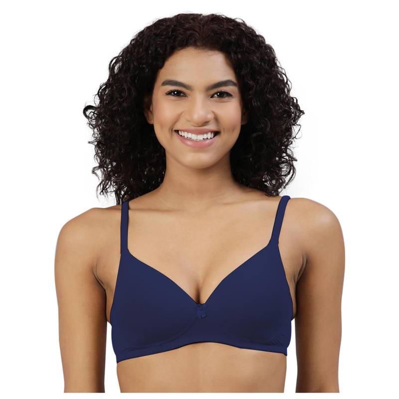 BLOSSOM Lightly Padded Polyamide Bra with Fabric-Covered Straps Navy Blue (32B) (32B)