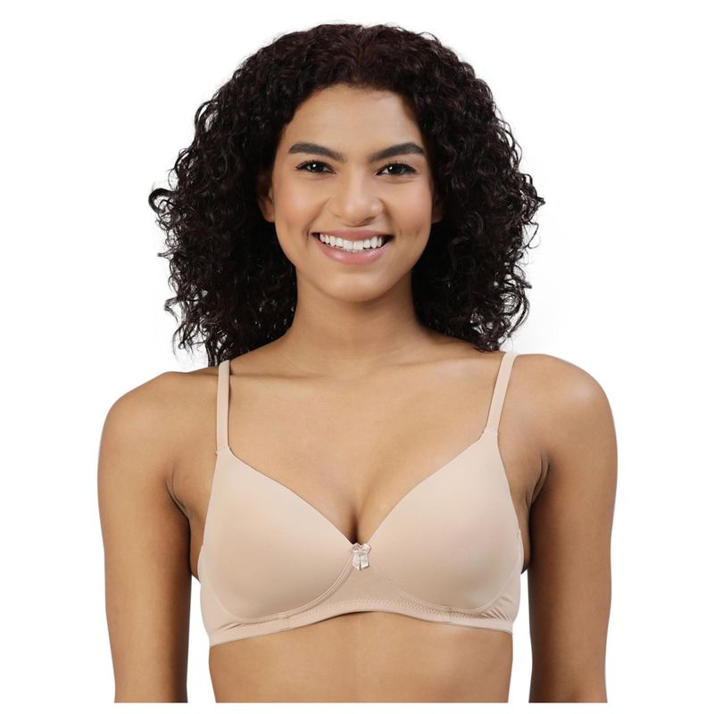 BLOSSOM Lightly Padded Polyamide Bra with Fabric-Covered Straps Beige (32B) (32B)