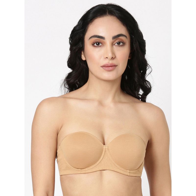 BLOSSOM Seamless Medium Coverage Padded Wired Balconette Bra Strapless Beige (32B) (32B)