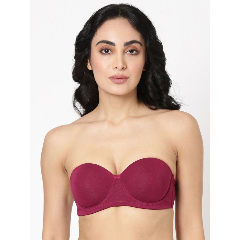 BLOSSOM Seamless Medium Coverage Padded Wired Balconette Bra Strapless Purple (32B) (32B)