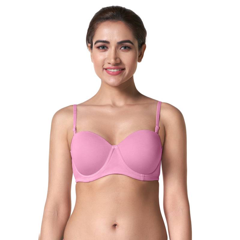 BLOSSOM Seamless Medium Coverage Padded Wired Balconette Bra Strapless Pink (32C) (32C)
