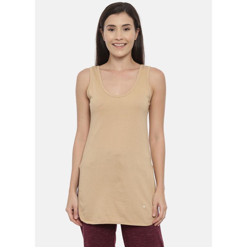 BLOSSOM Women'S Churidar Slip Long Thigh Length with Broad Shoulder Beige (S) (S)