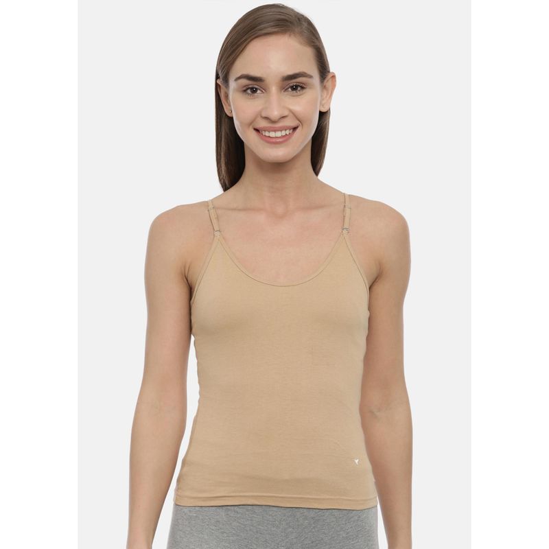 BLOSSOM Women'S Cotton Camisole Thin Adjustable Strap Comfort Slip Beige (S) (S)