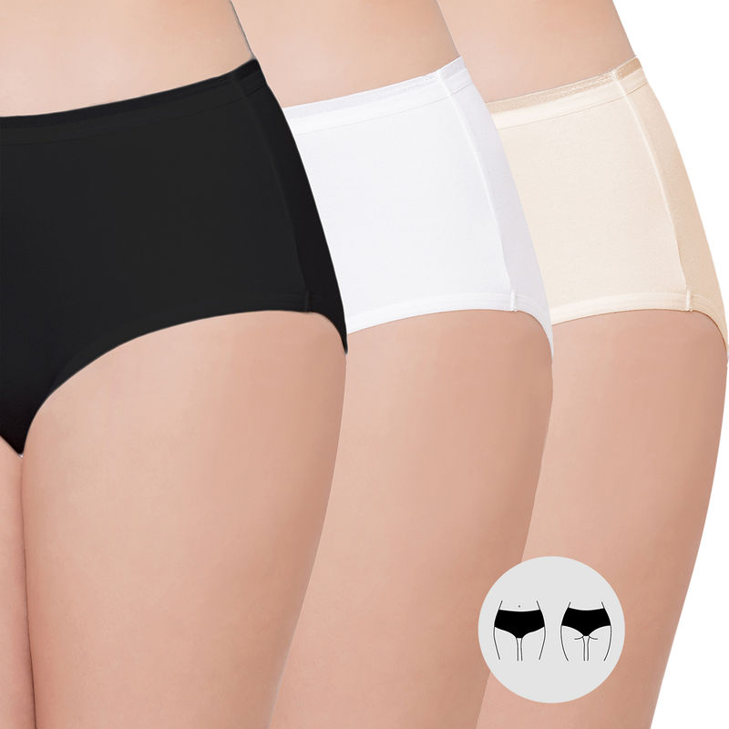 Wacoal Cotton Midi Panty Black,White & Beige Mid Waist Mid Coverage Solid Panty (Pack of 3) (2XL)