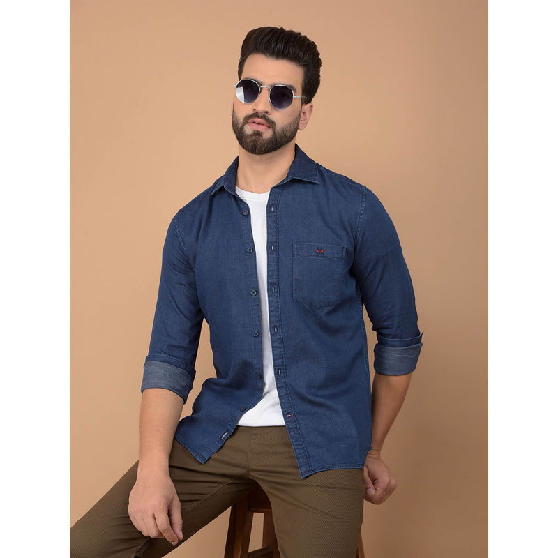 CRIMSOUNE CLUB Men's Blue 100% Cotton Denim Shirt (2XL)