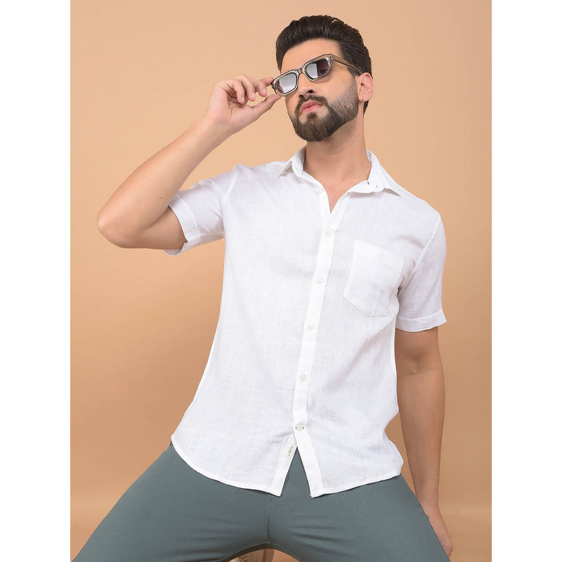 CRIMSOUNE CLUB Men's White Printed Linen Shirt (2XL)