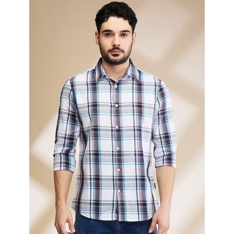 Being Human Men Cotton Blend Checks Full Sleeves Slim Fit White Casual Shirt (2XL)