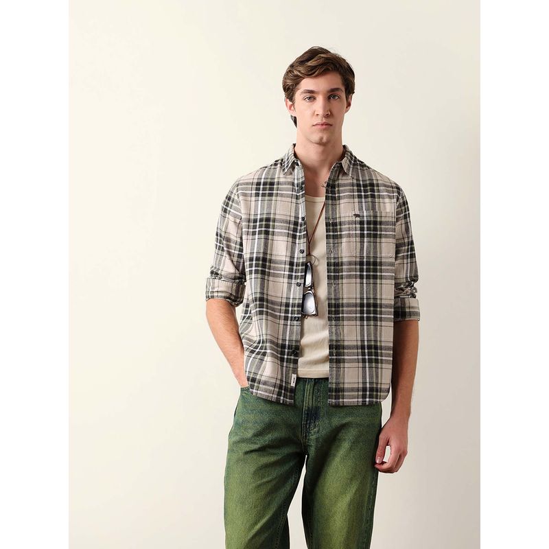 THE BEAR HOUSE Olive Cotton Regular Shirt (S)